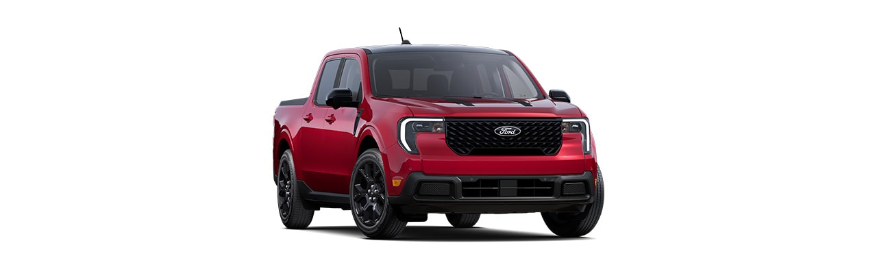 Ford Maverick 2025 Lariat, compact Pickup in ruby red color in Caribbean