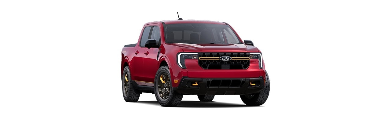 Ford Maverick 2025 Tremor, compact Pickup in ruby red color in Caribbean