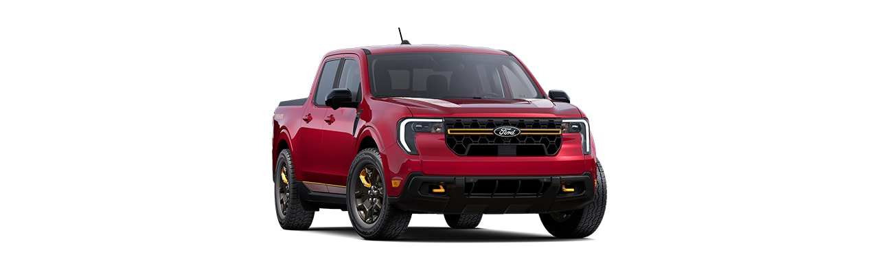 Ford Maverick 2025 Tremor, compact Pickup in ruby red color in Caribbean