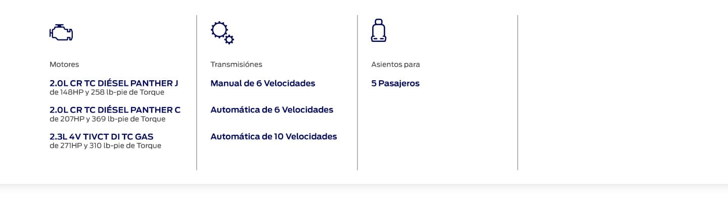 Conoce las Características de Ranger™: Motor, Transmisión y Asientos para Pasajeros